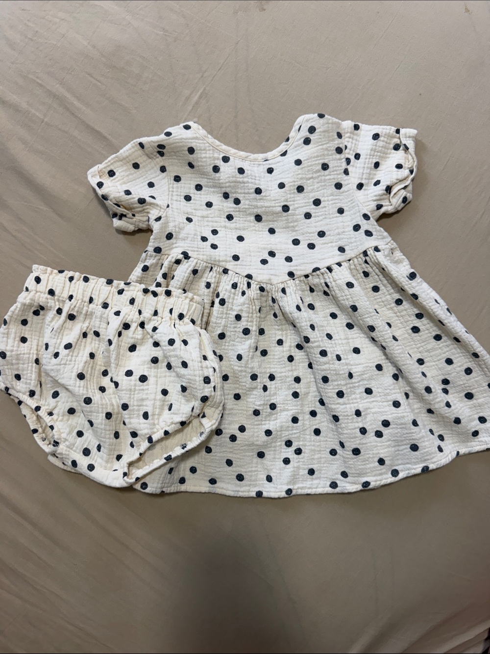 Quincy Mae Girls Cream Polka Dot Dress & Bloomers